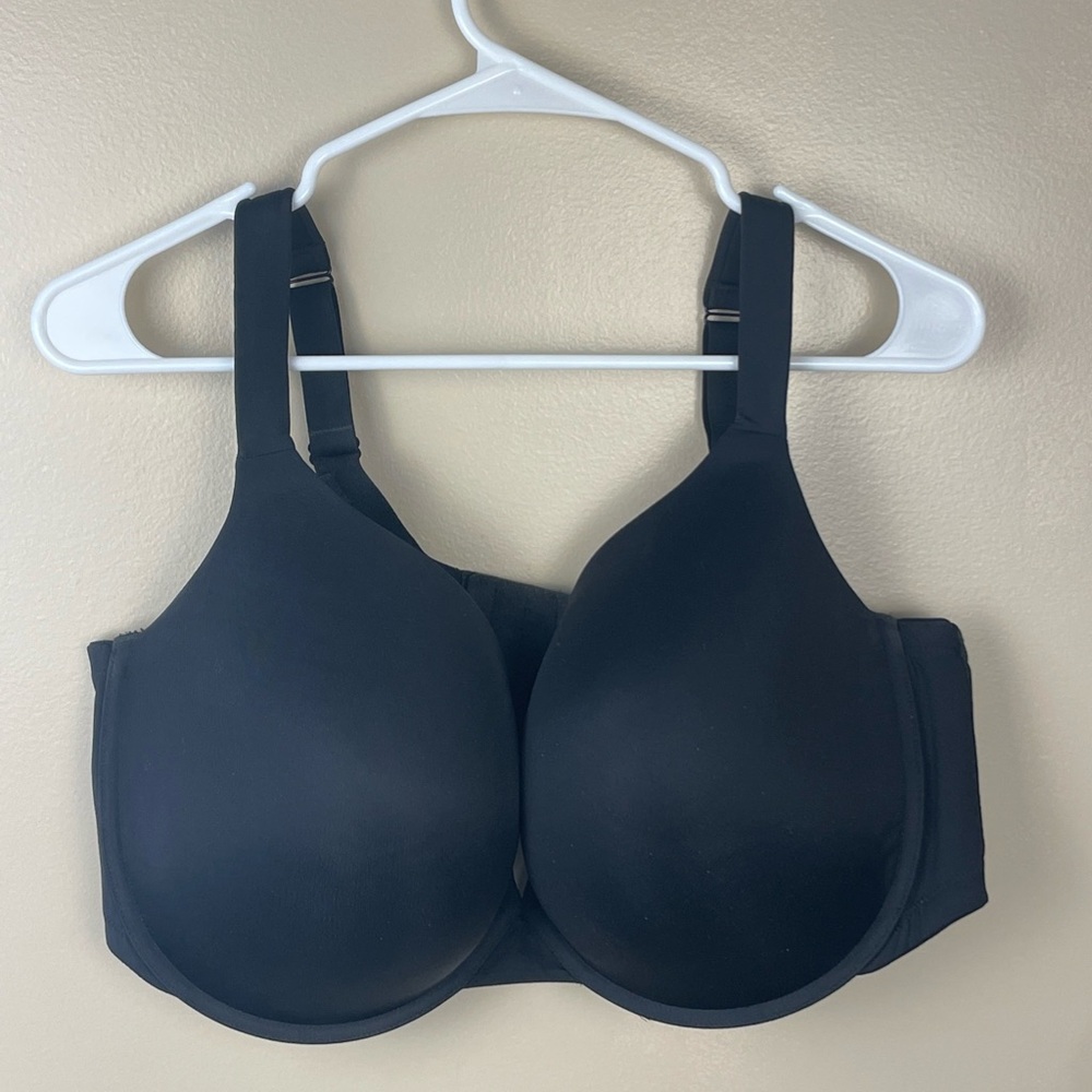 NWOT Cacique Lane Bryant Women's Black Satin Padded Boost Plunge Bra 46DDD